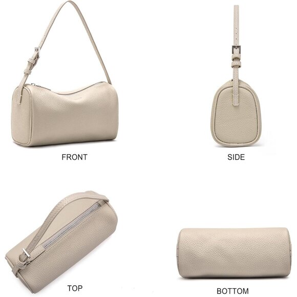 Women White Small Barrel Shoulder Hobo Handbag Genuine Leather Crossbody Purses - Picture 7 of 7